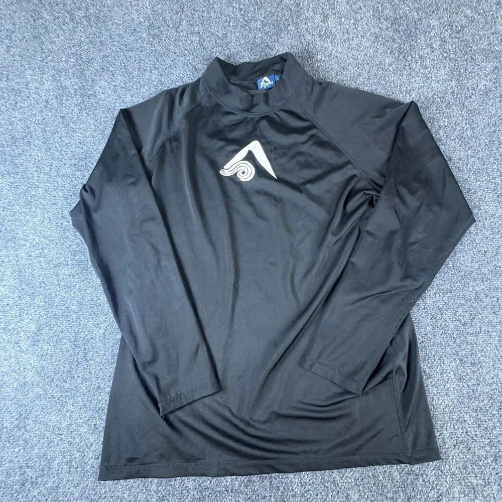 Kanu Surf Rash Guard Top Mens XL Black Logo Graphic Raglan Sleeve Activewear